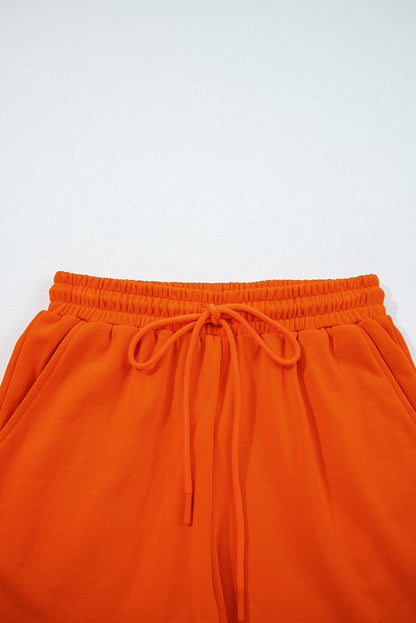 Orange Varsity Striped Sleeve Drop Shoulder Sweatshirt and Short Set