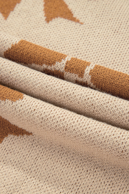 Straw Yellow Ribbon Bow Print Checkered Striped Sleeve Drop Shoulder Sweater