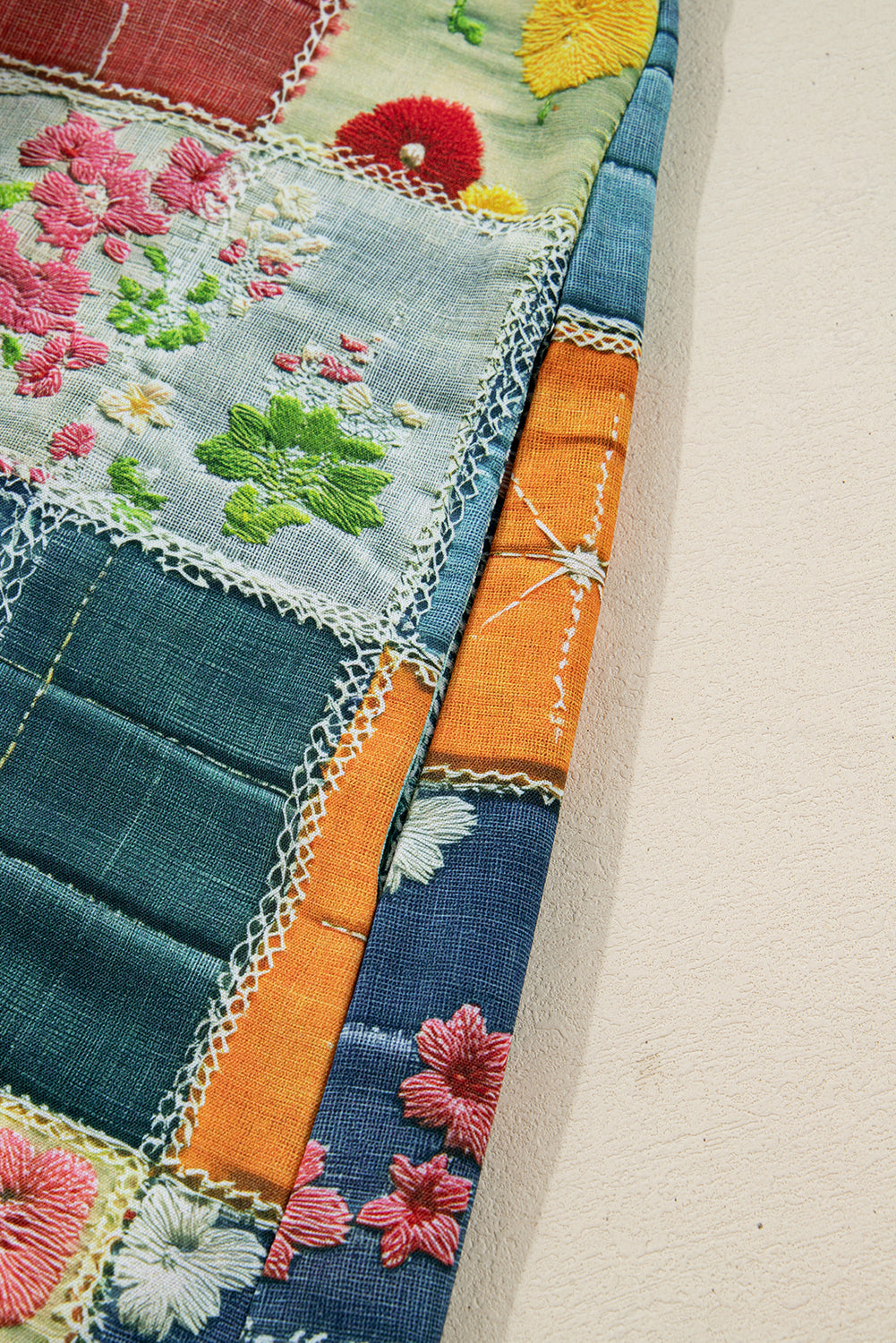 Sky Blue Mix Floral Checkered Pattern Bubble Sleeve Ruffle Hem Dress