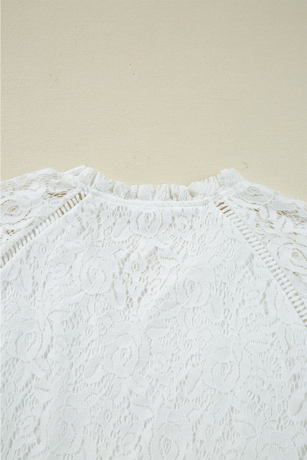 White Tie V Neck Lace Ruffle Detail Long Sleeve Blouse