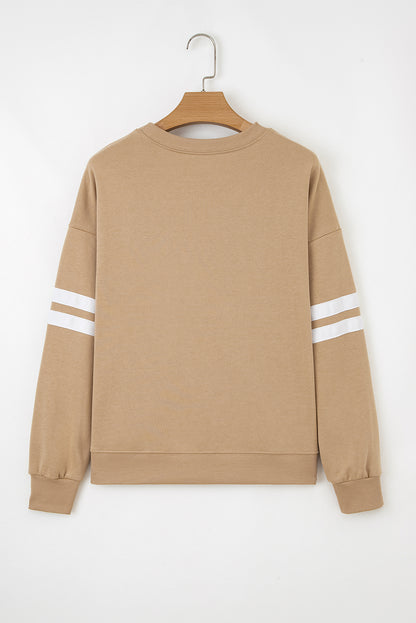 Coffee Varsity Striped Detail Drop Shoulder Oversized Sweatshirt