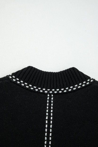 Black Contrast Trim Button up Sweater Cardigan