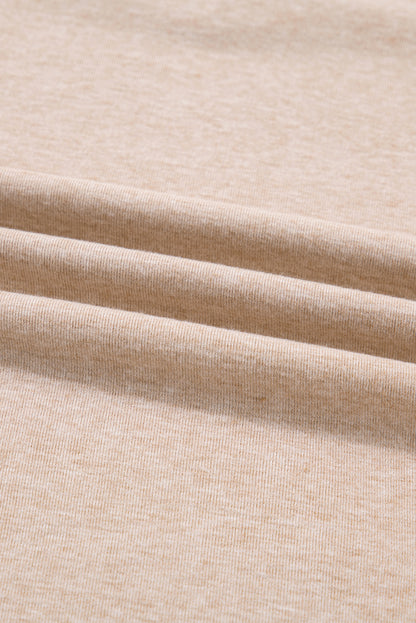 Parchment Leopard Patchwork V Neck Long Sleeve Plus Size Top