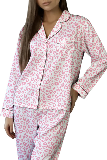 Pink Leopard Print 2cps Long Pajama Set