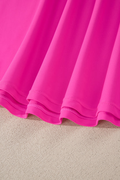 Rose Red Contrast Trim Neckline Active Shorts Attached One Piece Swim Dress