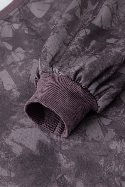 Brown Abstract Woodland Camo Print Baggy Pullover Drawstring Shorts Set