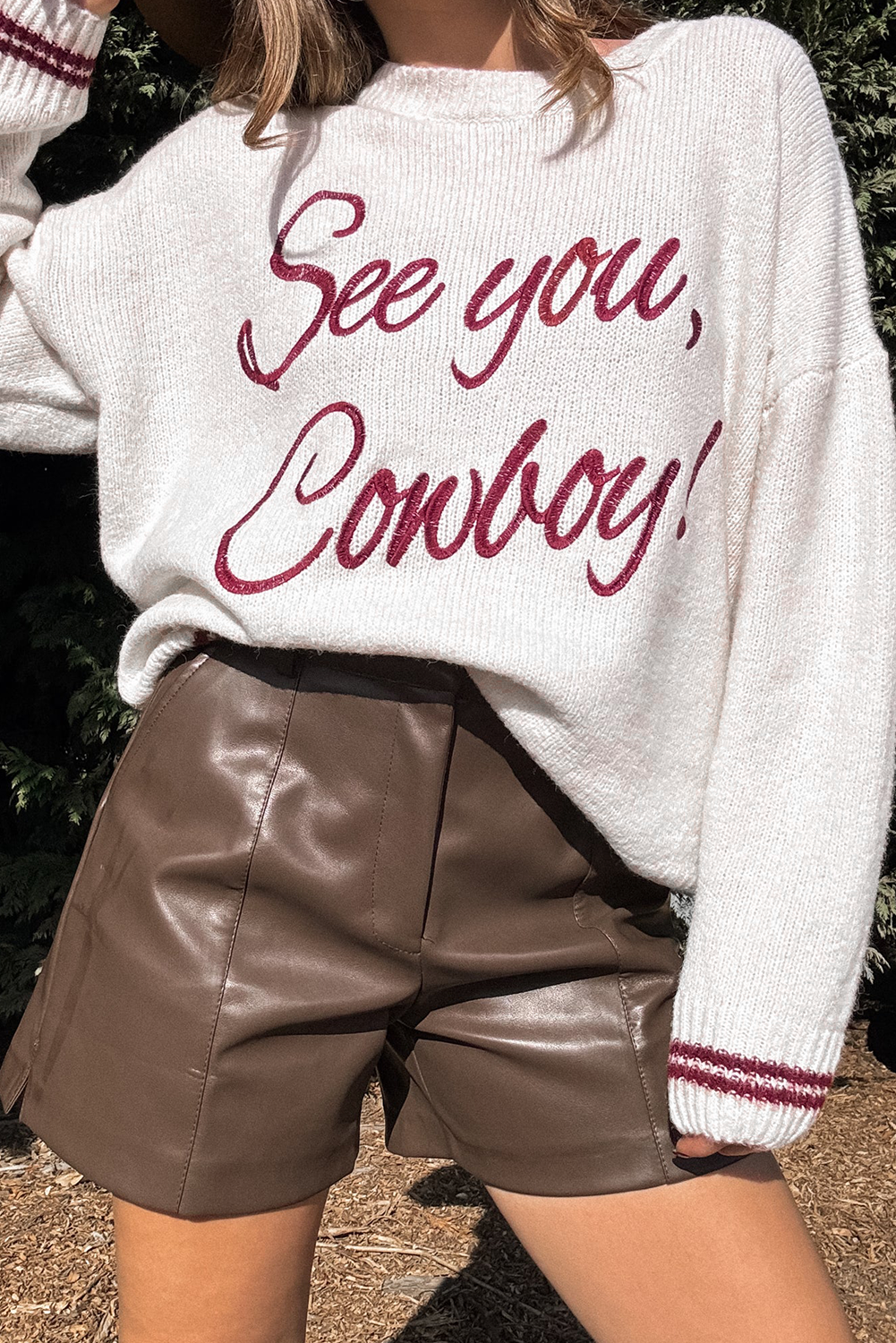 Light Grey See You Cowboy Embroidered Western Graphic Sweater