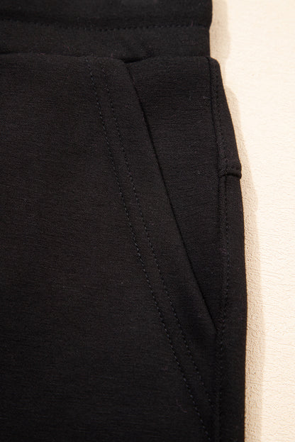 Black Exposed Seam Detail Skinny Drawstring Jogger Pants
