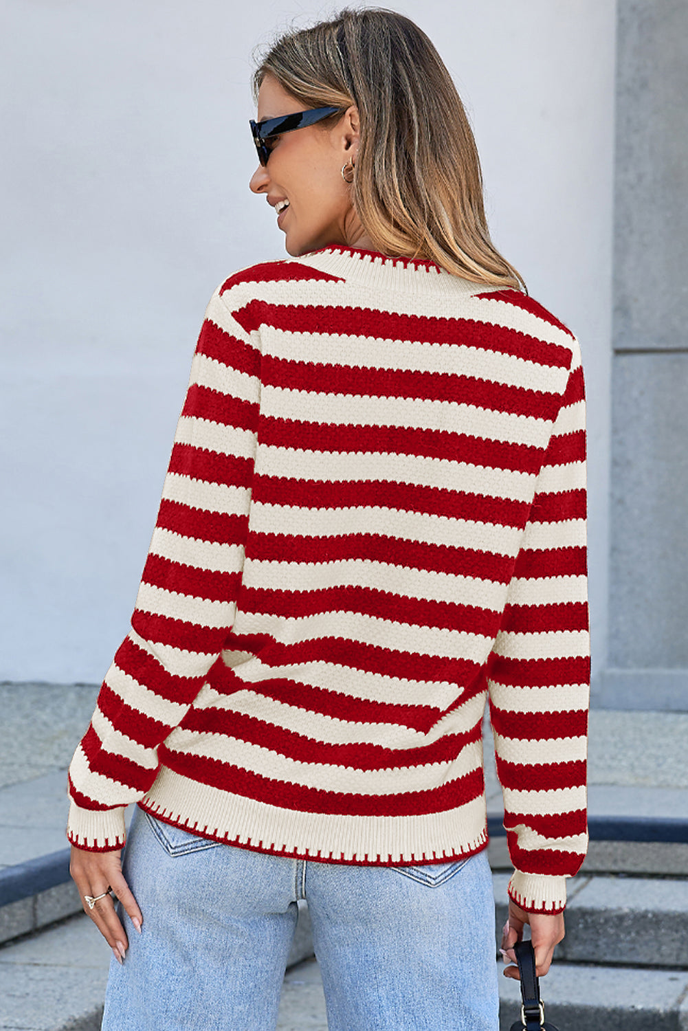 White Stripe Chic Golden Button Cardigan Sweater
