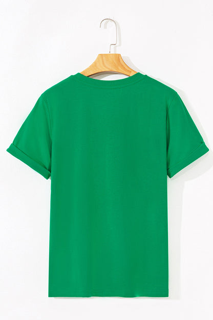 Bright Green St Patricks Day Clover Printed Casual T Shirt