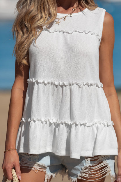 White Tiered Frill Trim A-line Tank Top