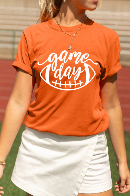 Orange game day Football Print Womens T Shirt