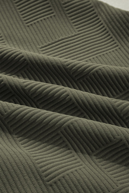 Jungle Green Quarter Zip Collar Bracelet Sleeve Textured Mini Dress