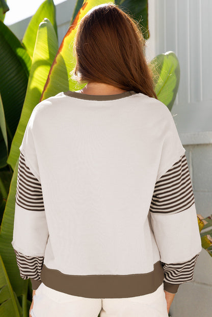 Parchment Striped Colorblock Patchwork Drop Shoulder Sweatshirt
