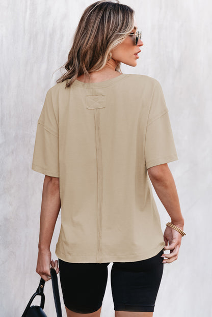 Parchment Raw Seam Patchwork Drop Shoulder Oversize T Shirt
