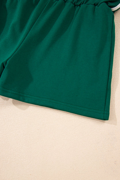 Evergreen Varsity Stripe Detail Drop Shoulder Pullover Mini Skirt Set