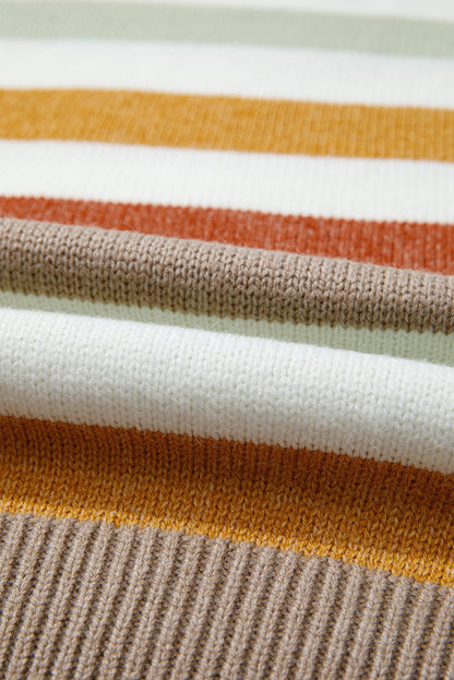 Multicolour Striped Colorblock Drop Shoulder Plus Size Sweater