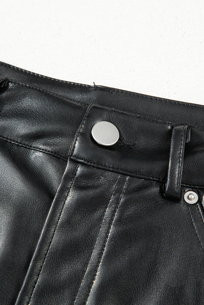 Black Faux Leather Side Slit Maxi Skirt