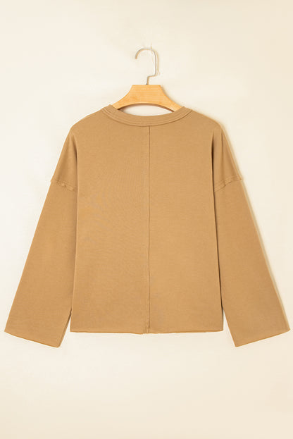 Straw Yellow Plaid Floral Heart Stitched Exposed Seam Mineral Wash Sweatshirt