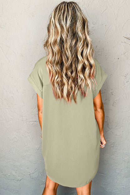 Rose Red Buttoned Collar Shift T-shirt Mini Dress