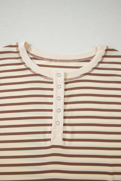 Brown Stripe Half Buttons Top and Shorts Set