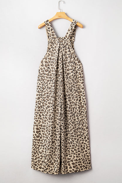 Brown Leopard Bib Wide Leg Jumpsuit