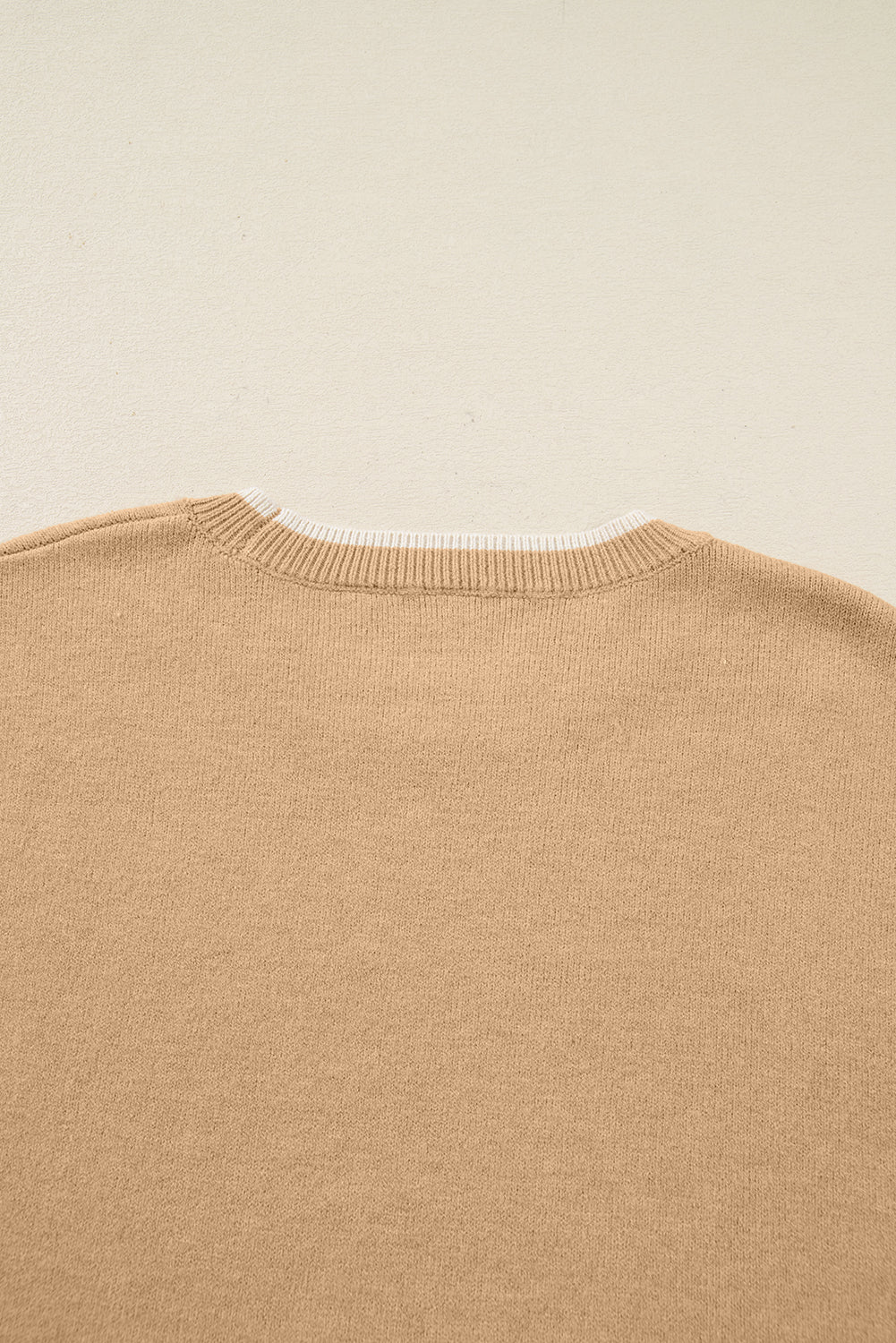 Tan Plus Size Leopard Bow Decor Split Cuffs Loose Sweater