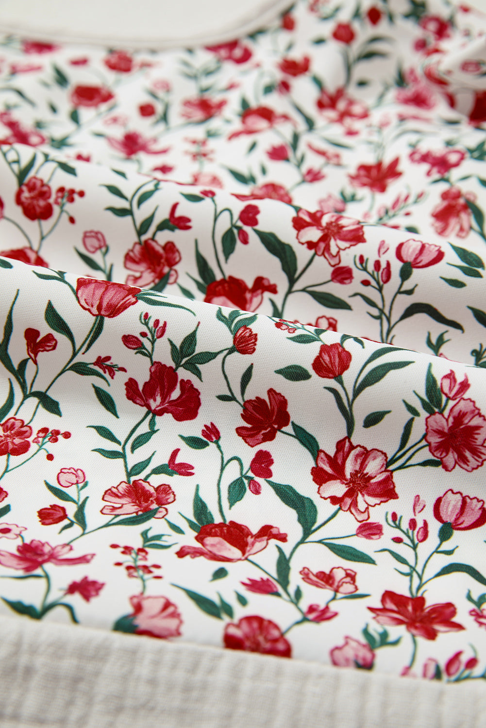 Sky Blue Floral Print Gauze Patchwork Henley Button 3/4 Sleeve Blouse