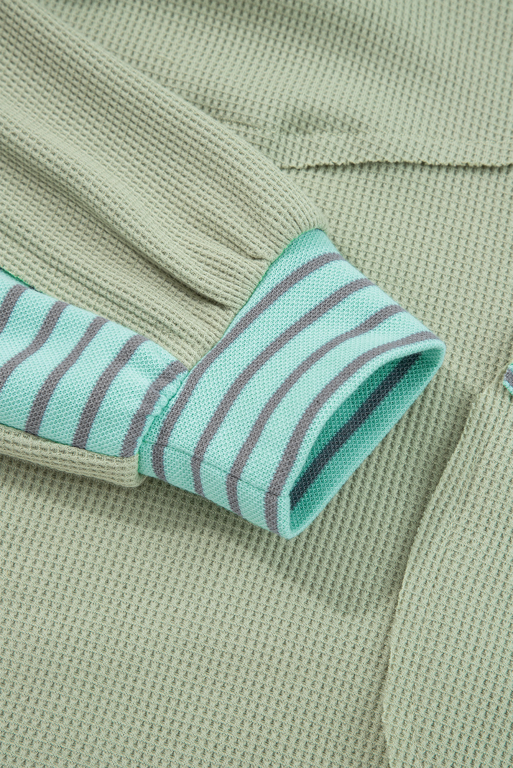 Dusk Blue Exposed Seam Waffle Striped Patchwork Baggy Pullover