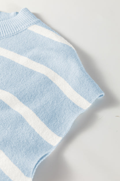 Beau Blue Side Slits Crewneck Short Sleeve Sweater Tee