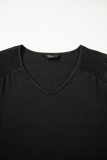 Sky Blue Shirred Shoulder Frilled Cuffs Long Sleeve Top