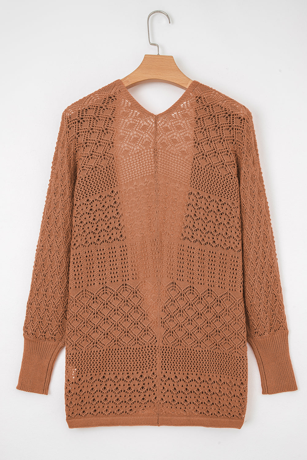 Lapis Mix Pattern Hollowed Knit Open Front Cardigan