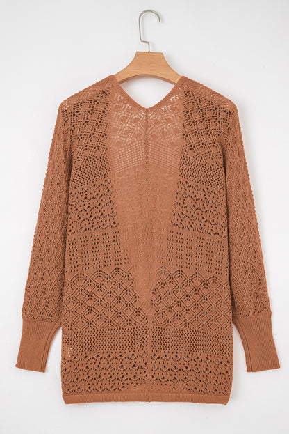 Lapis Mix Pattern Hollowed Knit Open Front Cardigan