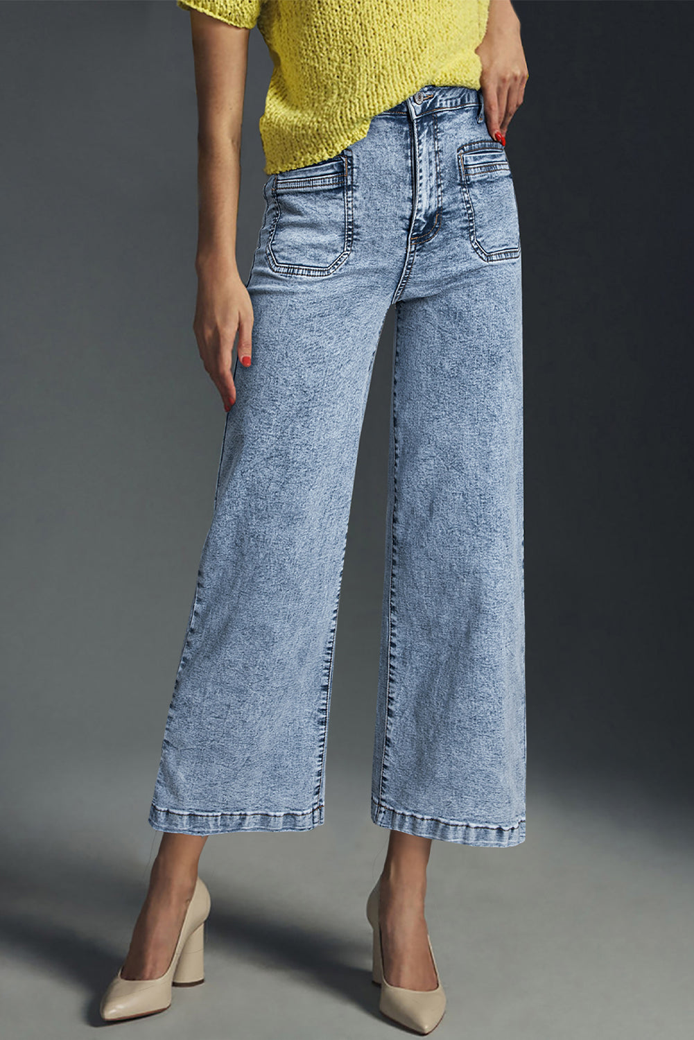 Sky Blue Chic Patch Pocket Straight Leg Loose Jeans
