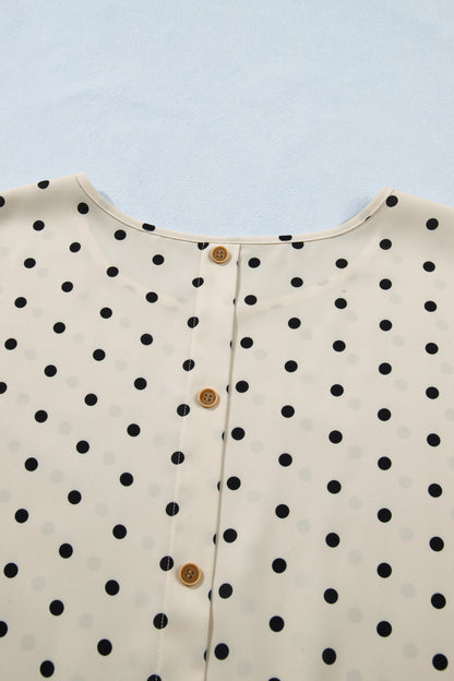 Apricot Plus Size Polka Dot Print Button Detail Short Sleeve Babydoll Blouse