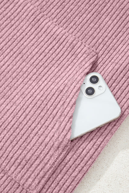 Clearly Aqua Ribbed Texture Drop Shoulder Henley Knit Top