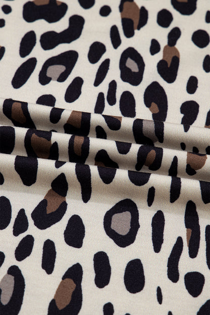 Khaki Exposed Seam Patched Pocket Plus Size Drawstring Leopard Wide Leg Pants