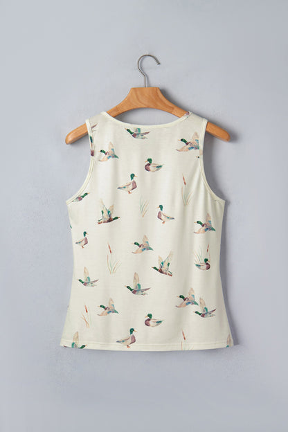 Beige Mallard Print Western Style Tank Top