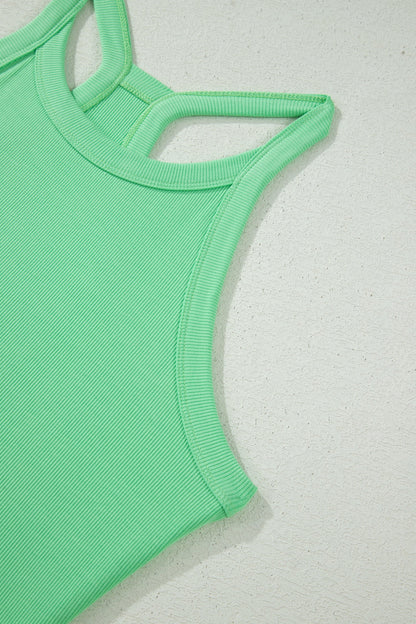 Sky Blue Slim Tank Top Elastic High Waist Shorts 2pcs Outfit