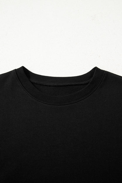 Black Varsity Striped Sleeve Drop Shoulder Sweatshirt and Short Set