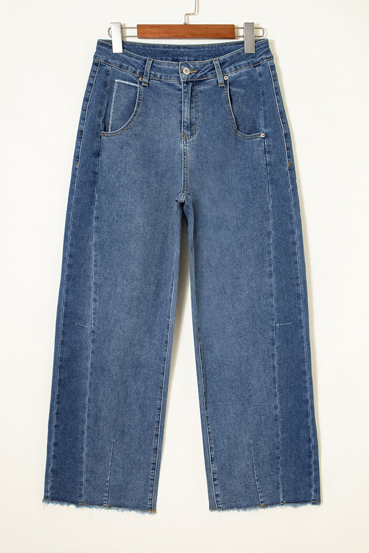 Ashleigh Blue Stitched Raw Hem Wide Leg Loose Jeans