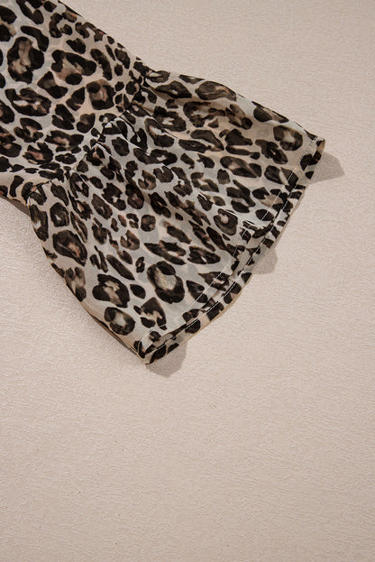 Khaki Leopard 3/4 Sleeve V Neck Swing Dress