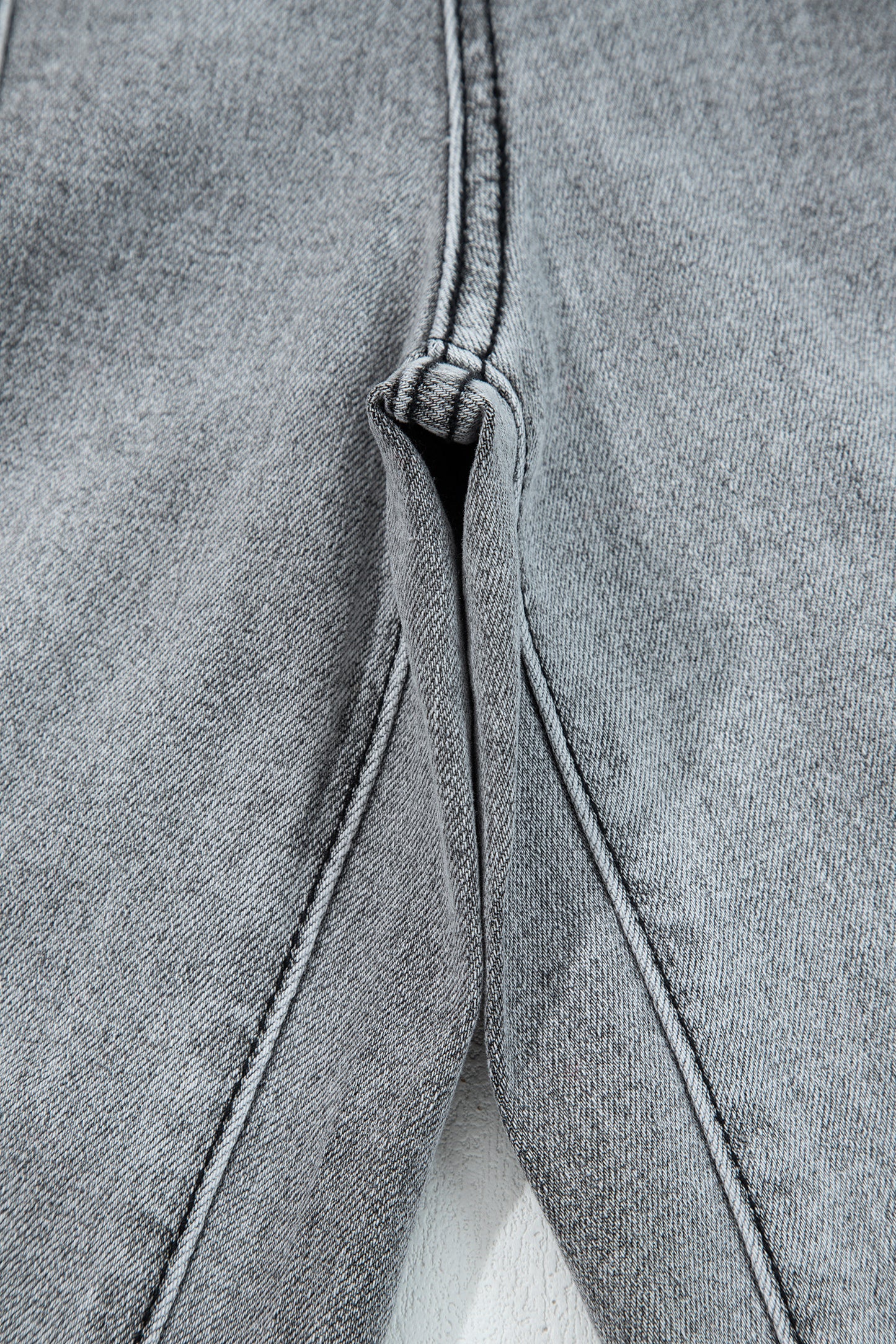 Gray Drawstring Seam Detail Raw Hem Wide Leg Denim Pants