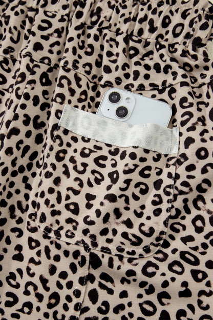 Khaki Animal Print Wide Leg Terry Knit Pants