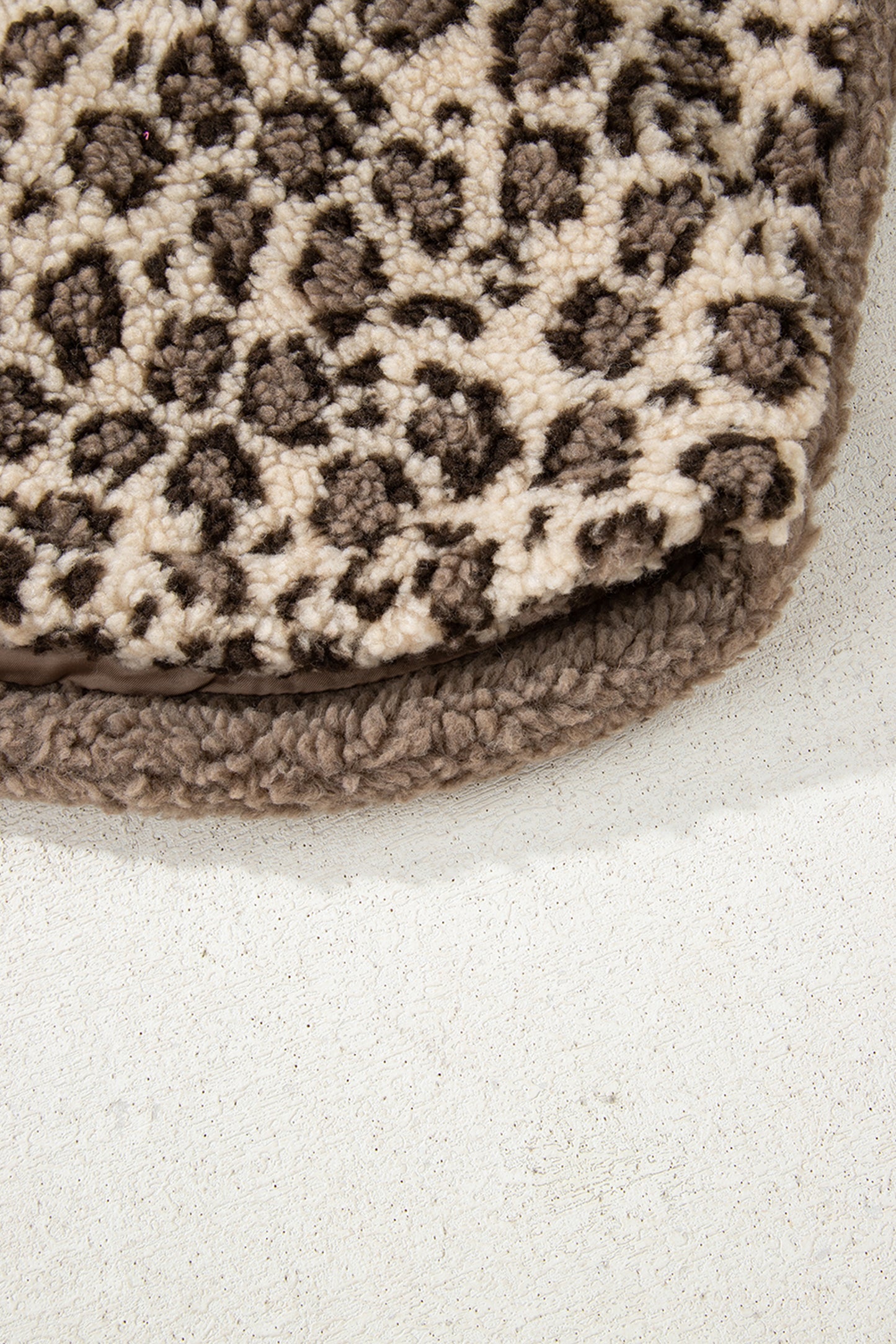 Brown Sherpa Leopard Print Flap Pocket Collared Button Up Jacket