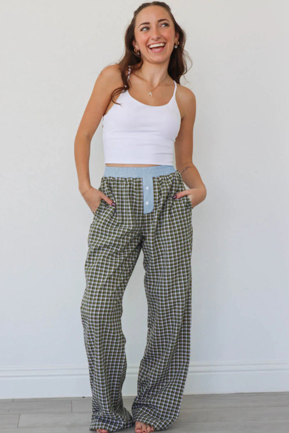 Brown Preppy Gingham Boxer Pants