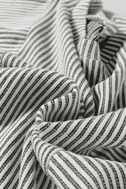 Gray Ribbed Knit Round Neck Long Lantern Sleeve Top