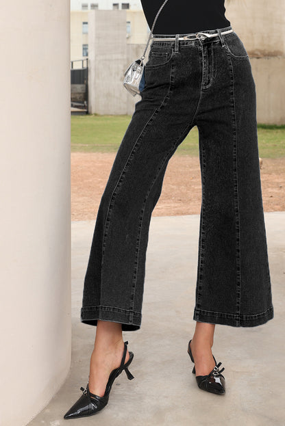 Dark Blue Plain Seam Detail Flared Bottom Ankle Length Jeans