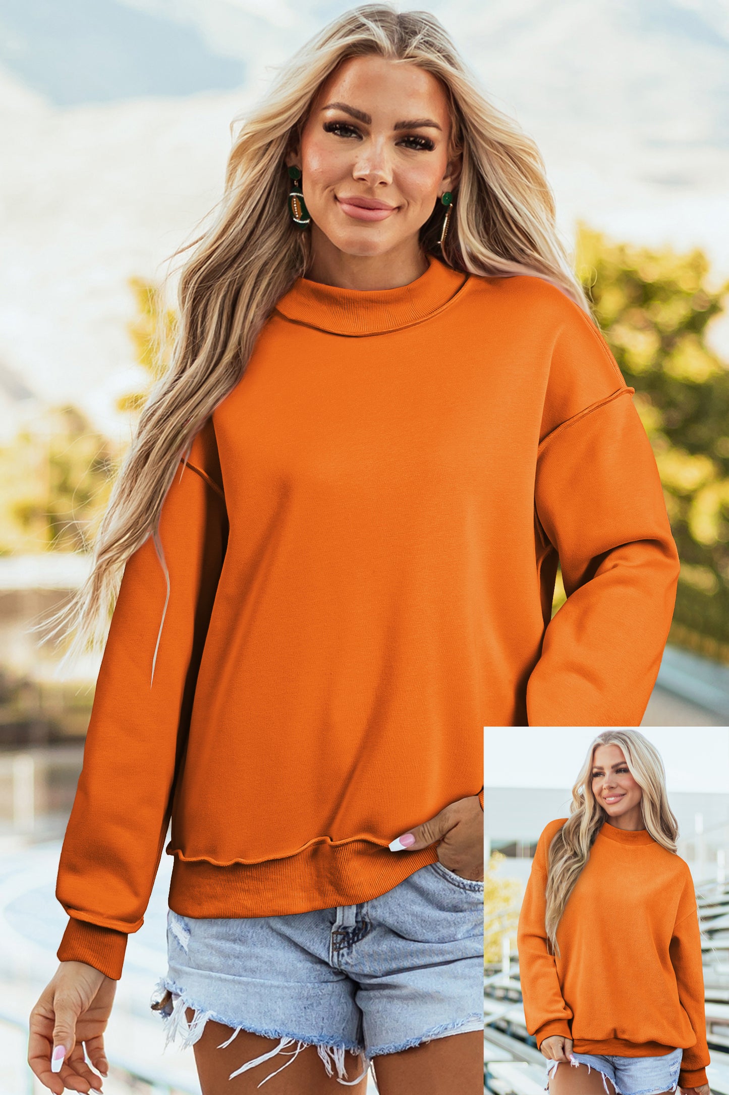 Light Grey Oversize Drop Shoulder Reversible Mock Neck Sweatshirt