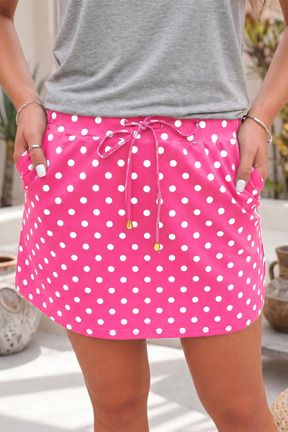 Black Polka Dot Drawstring Casual Mini Skort